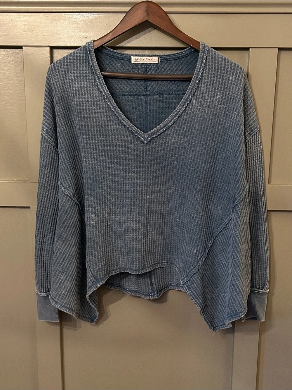 Free People We The Free Coraline Thermal V-Neck Top Oversized Blue Size XS